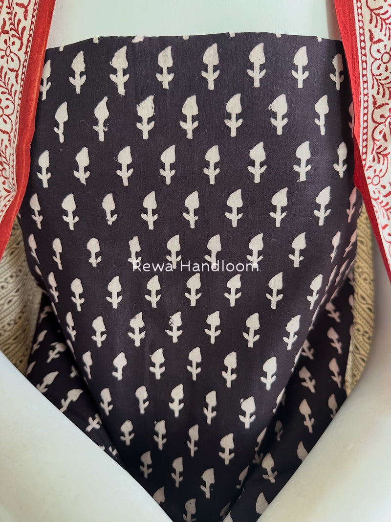 Black-White Bagh Print Cotton Suit BGCSJ0150