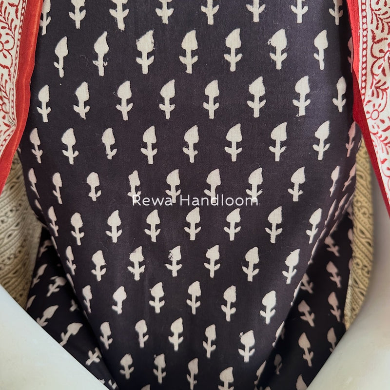 Black-White Bagh Print Cotton Suit BGCSJ0150
