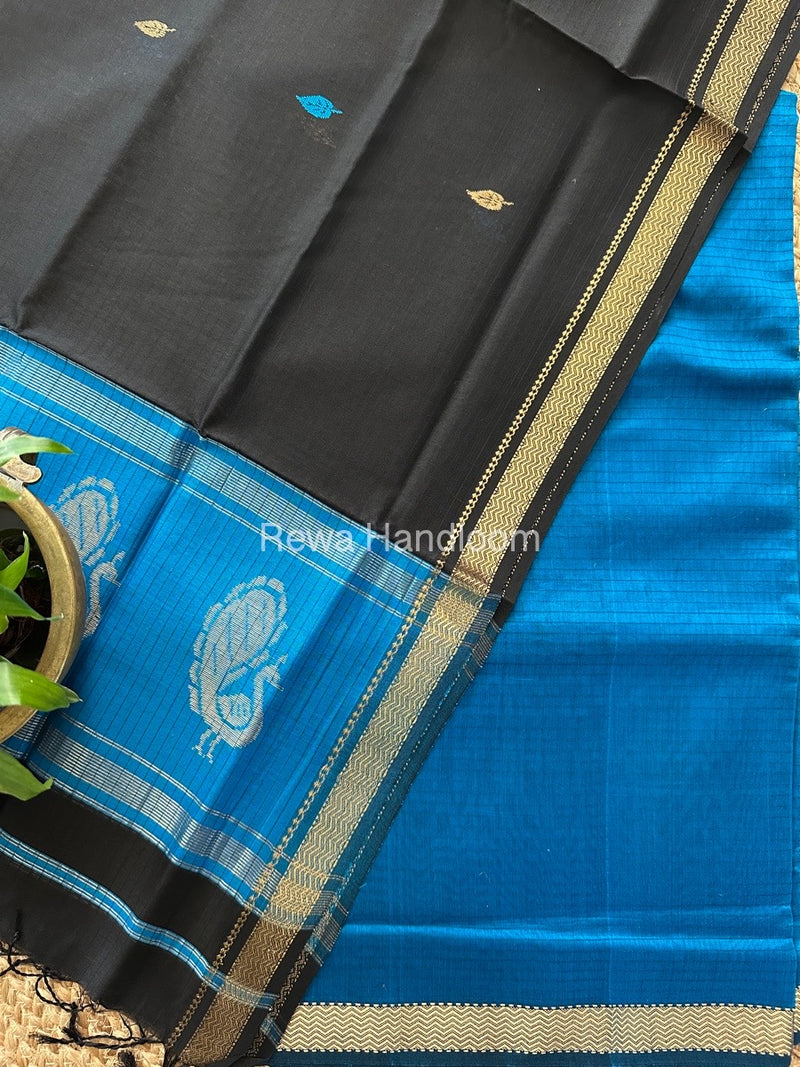 Maheshwari Dark Blue-Black Motifs Top-Dupatta Set MS035