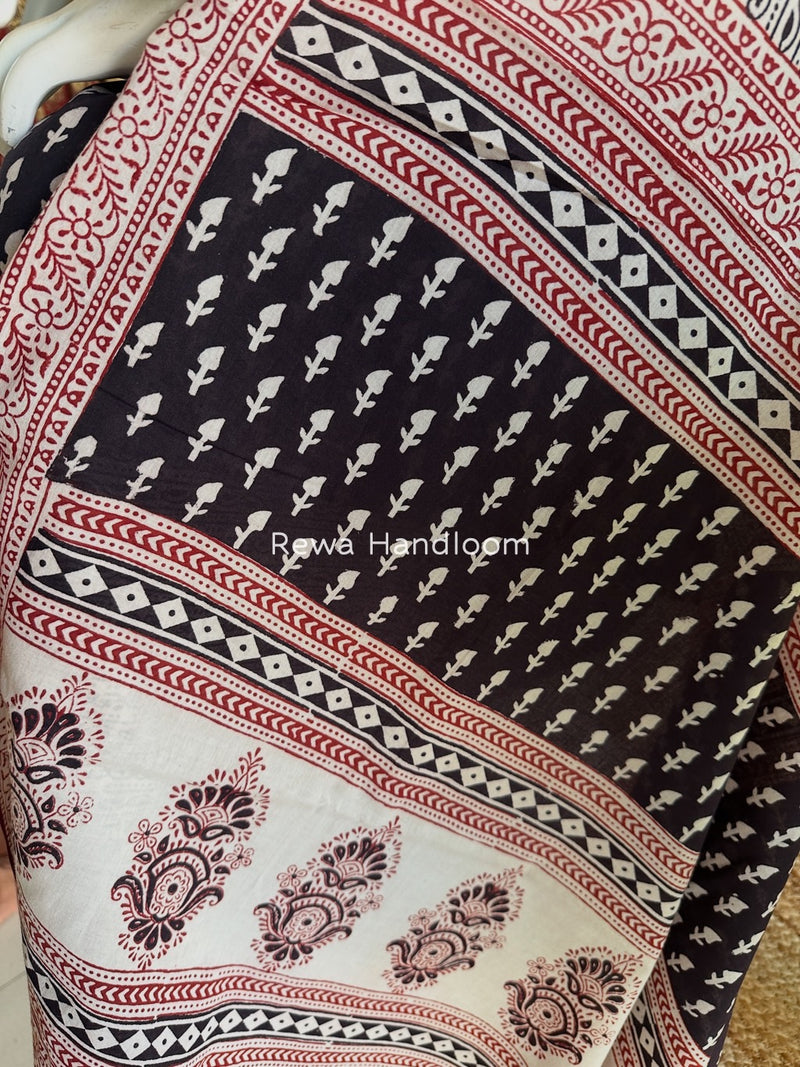 Black-White Bagh Print Cotton Suit BGCSJ0150