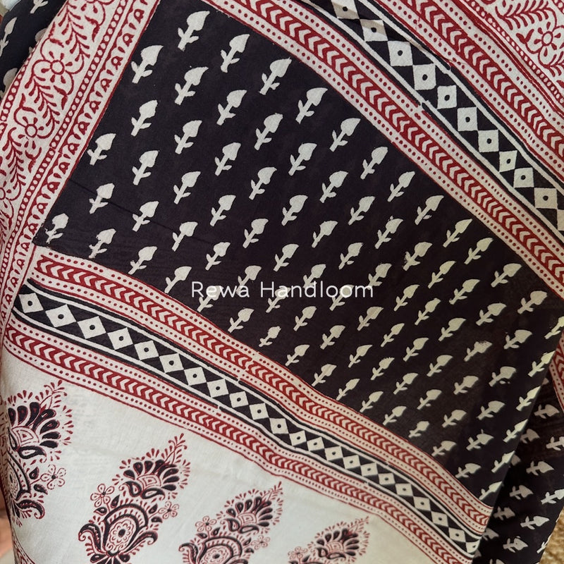 Black-White Bagh Print Cotton Suit BGCSJ0150