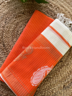 Maheshwari Orange-White Peacock Buta-Buti Top-Dupatta Set-BTP06