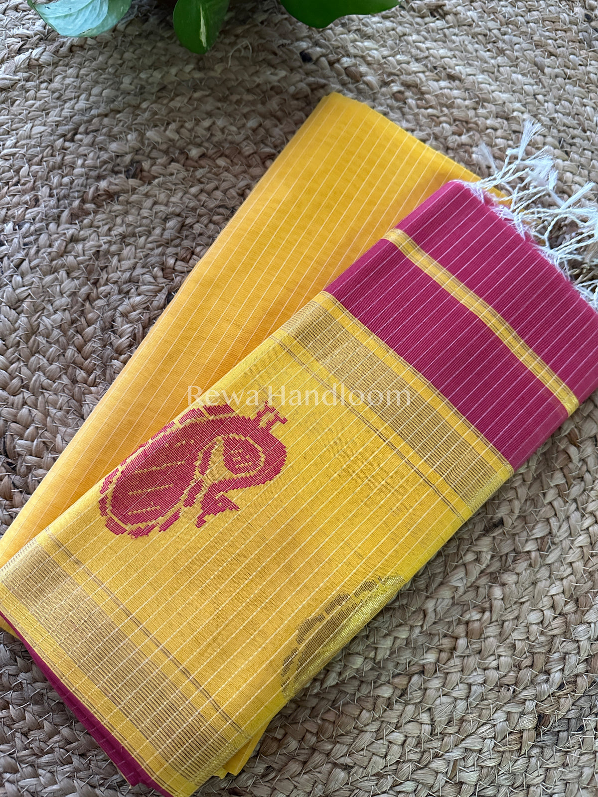 Maheshwari Yellow-Magenta Peacock Buta-Buti Top-Dupatta Set-BTP016