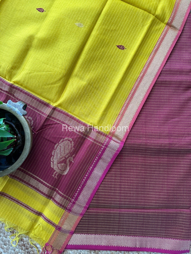 Maheshwari Maroon-Yellow Peacock Buta-Buti Top-Dupatta Set MS059