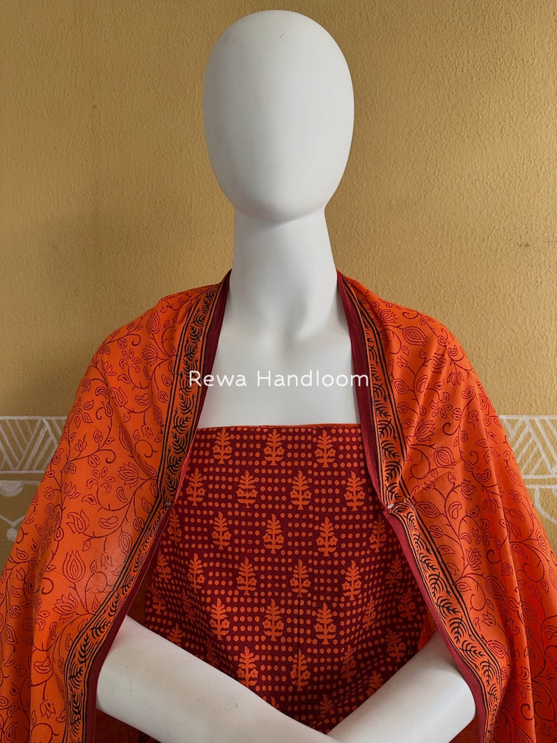 Maroon-Orange Bagh Print Cotton Suit BGCSJ0175