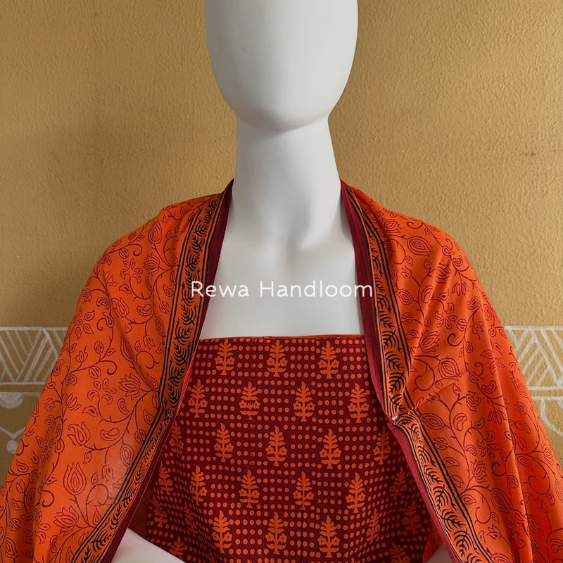 Maroon-Orange Bagh Print Cotton Suit BGCSJ0175