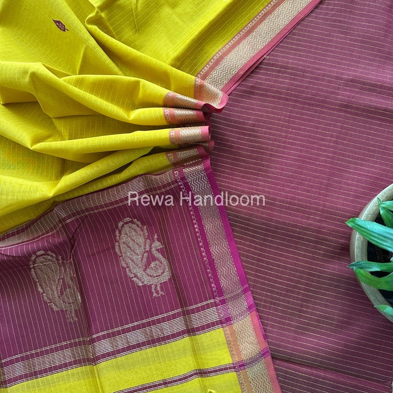 Maheshwari Maroon-Yellow Peacock Buta-Buti Top-Dupatta Set MS059