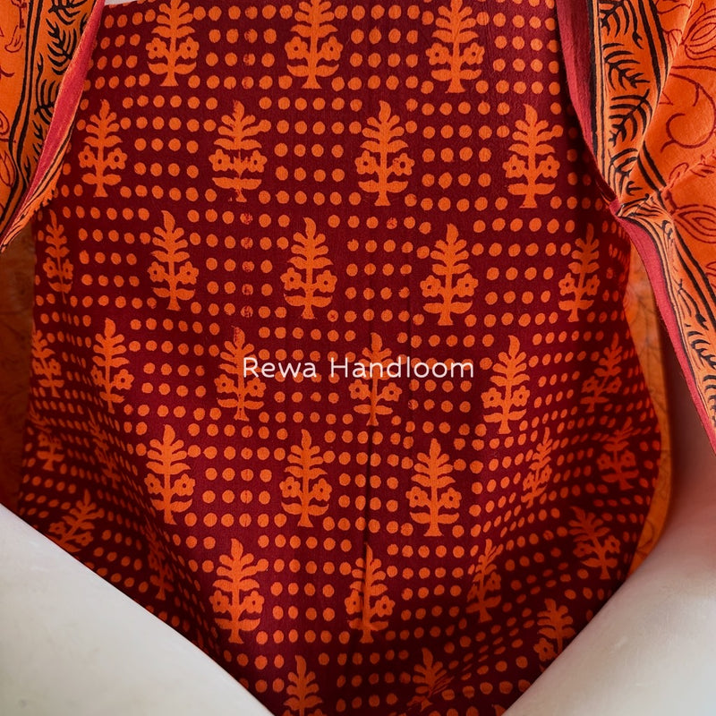 Maroon-Orange Bagh Print Cotton Suit BGCSJ0175