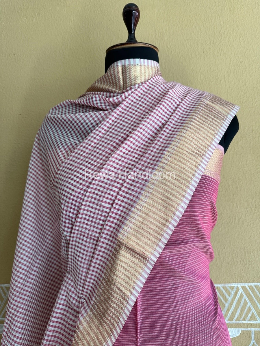 Maheshwari Rani Pink Checks Dress Material CPT28