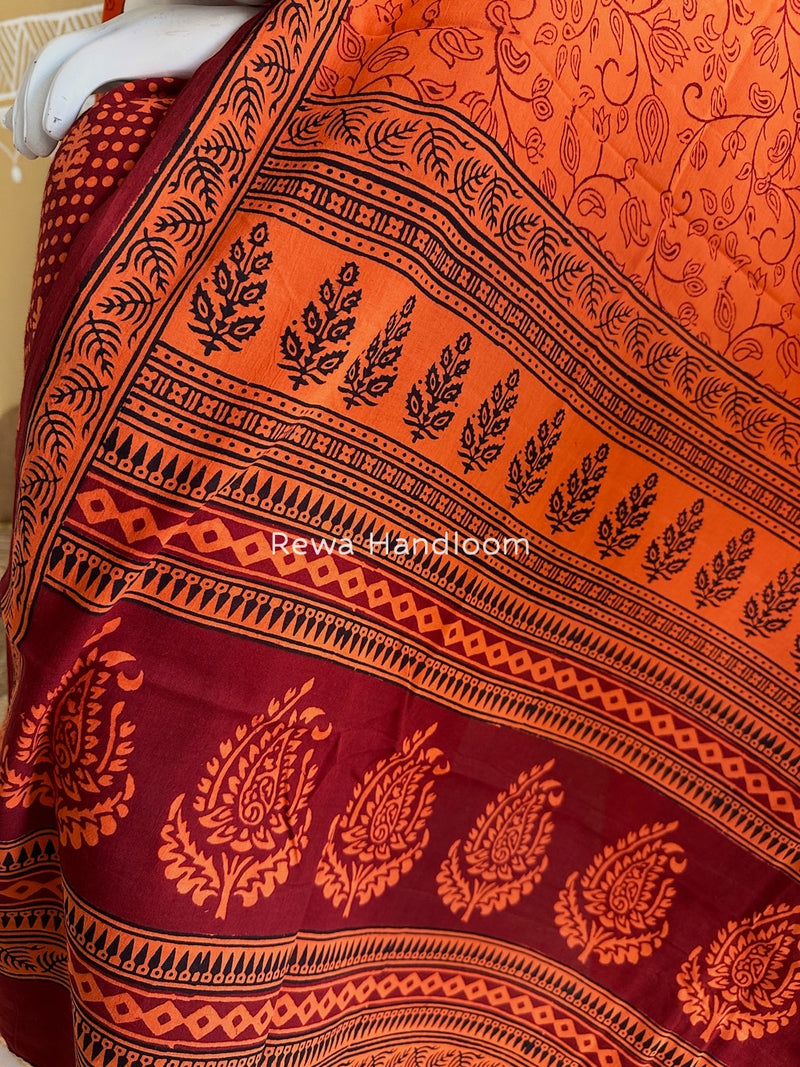 Maroon-Orange Bagh Print Cotton Suit BGCSJ0175