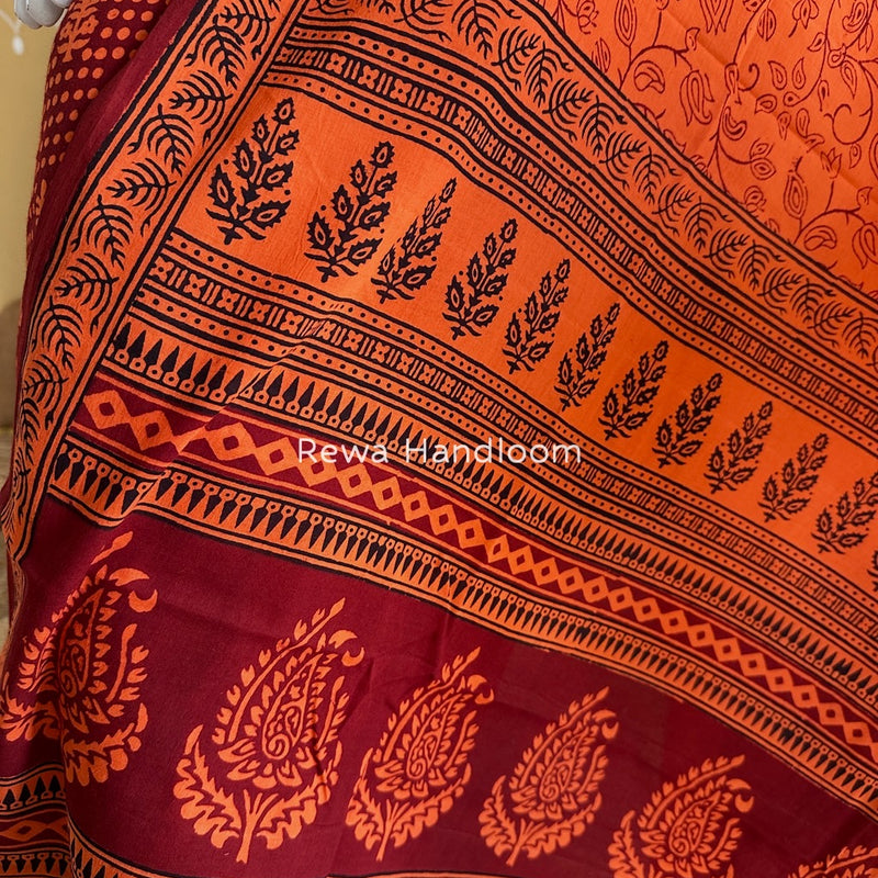 Maroon-Orange Bagh Print Cotton Suit BGCSJ0175