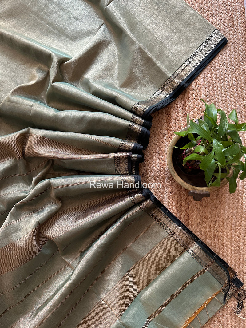 Maheshwari Light Pista Green Tissue Silk Saree TB043