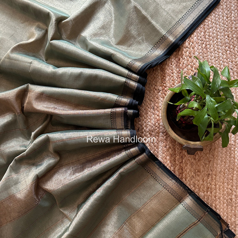 Maheshwari Light Pista Green Tissue Silk Saree TB043