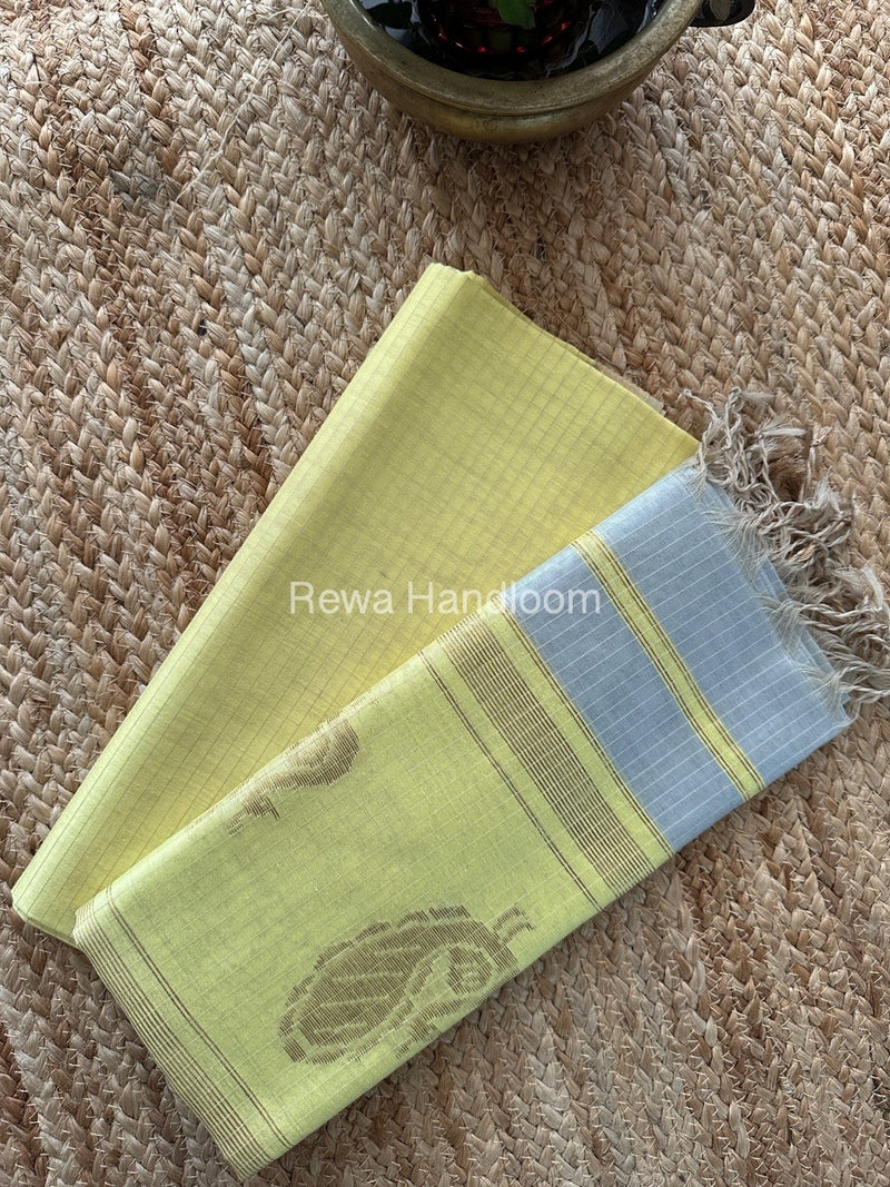 Maheshwari Light Yellow-Grey Motifs Top-Dupatta Set MS052