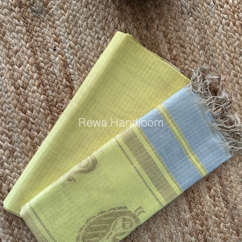 Maheshwari Light Yellow-Grey Motifs Top-Dupatta Set MS052