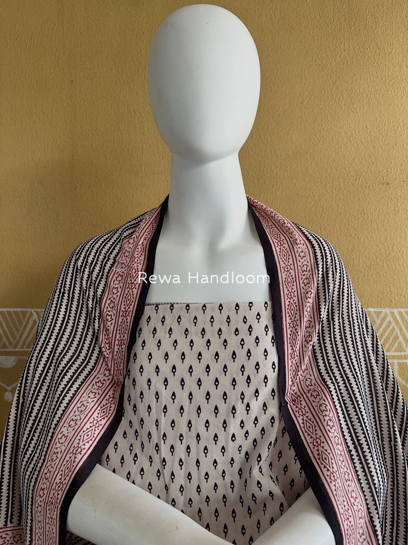White-Black Bagh Print Cotton Suit BGCSJ0151