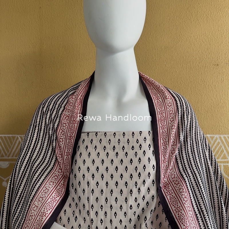 White-Black Bagh Print Cotton Suit BGCSJ0151