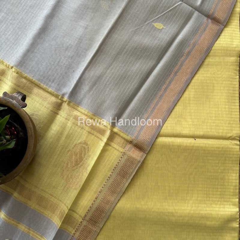 Maheshwari Light Yellow-Grey Motifs Top-Dupatta Set MS052