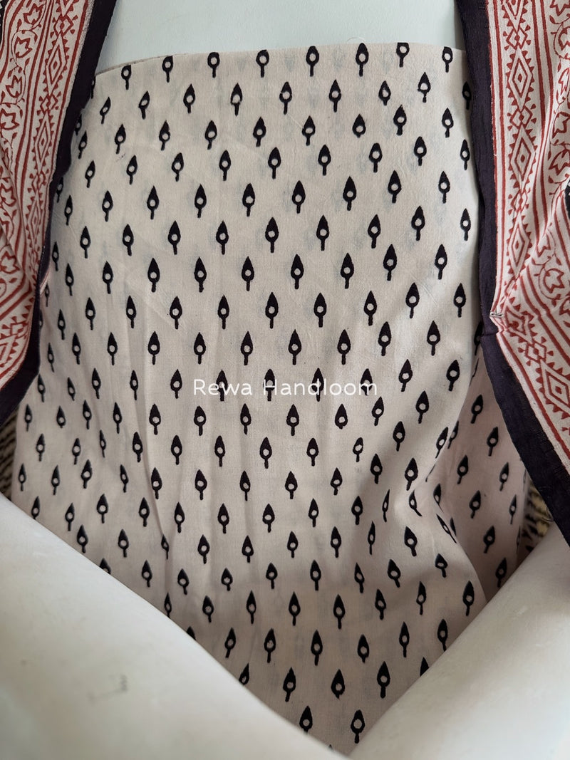White-Black Bagh Print Cotton Suit BGCSJ0151