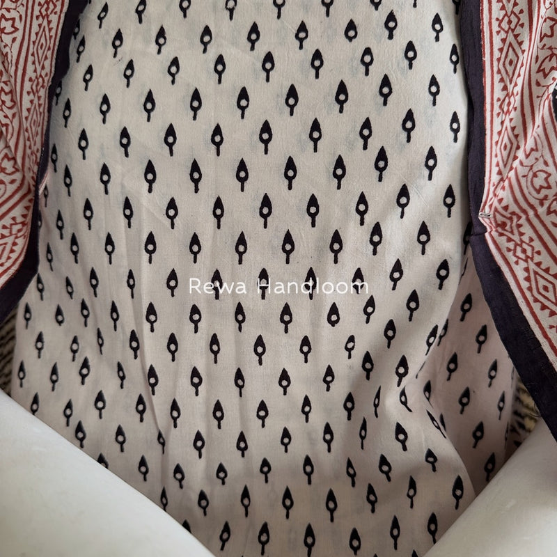 White-Black Bagh Print Cotton Suit BGCSJ0151