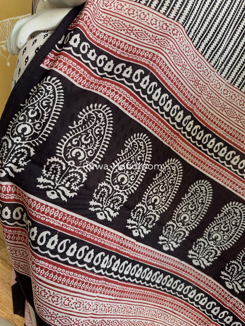White-Black Bagh Print Cotton Suit BGCSJ0151