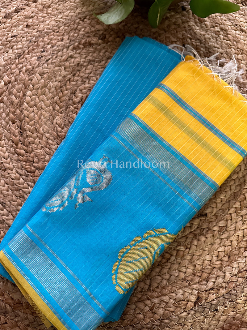 Maheshwari Firozi-Dark Yellow Peacock Buta-Buti Top-Dupatta Set BTP019