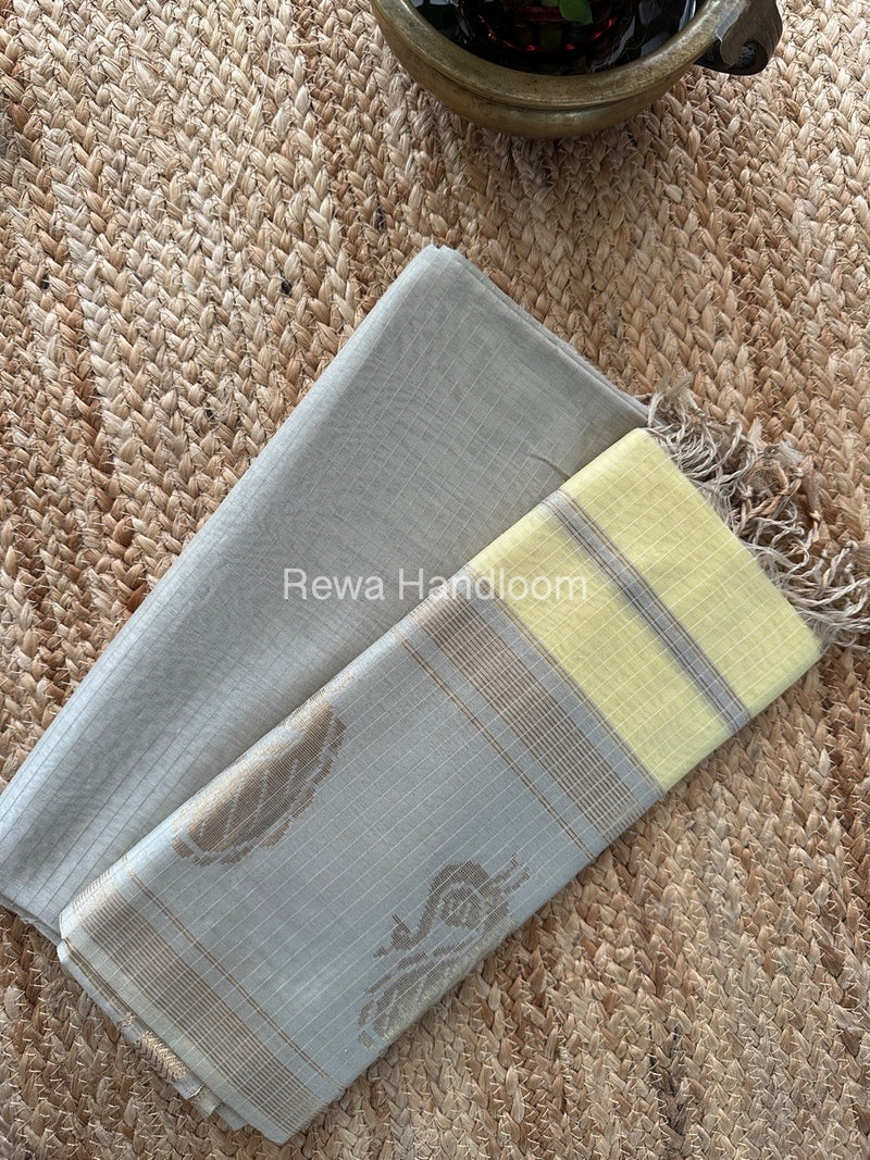 Maheshwari Beige-Light Yellow Motifs Top-Dupatta Set MS078