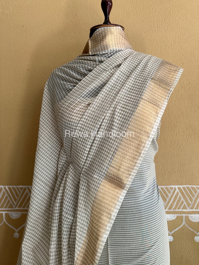Maheshwari Light Pista Green Checks Dress Material CPT15