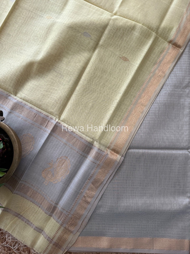 Maheshwari Beige-Light Yellow Motifs Top-Dupatta Set MS078