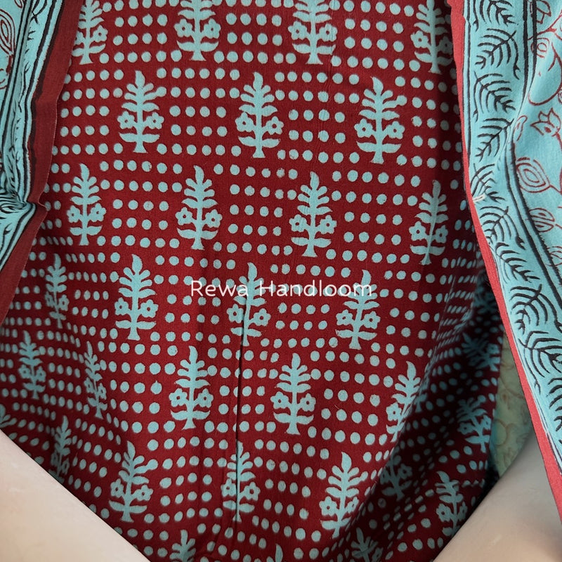 Maroon-Sky Blue Bagh Print Cotton Suit BGCSJ0181