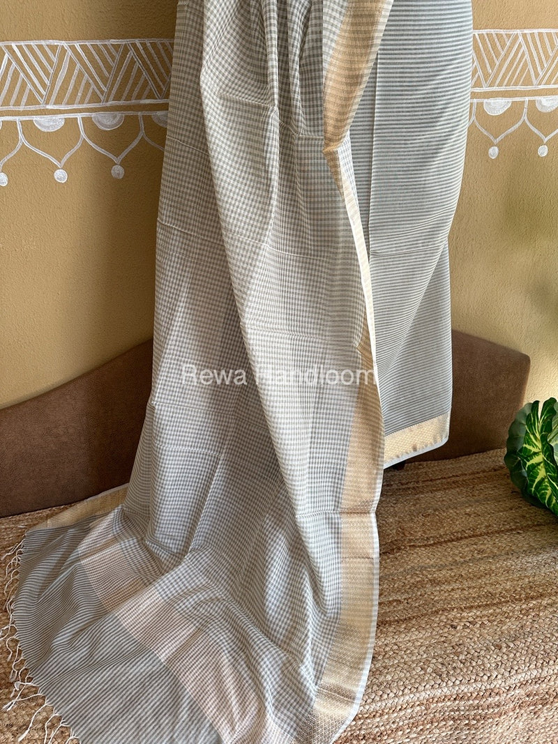 Maheshwari Light Pista Green Checks Dress Material CPT15