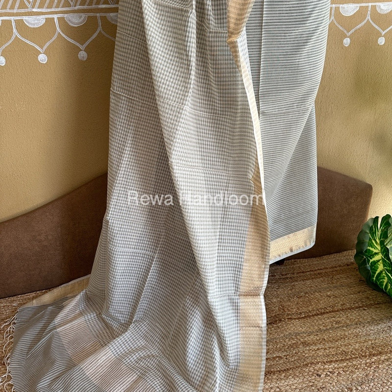 Maheshwari Light Pista Green Checks Dress Material CPT15