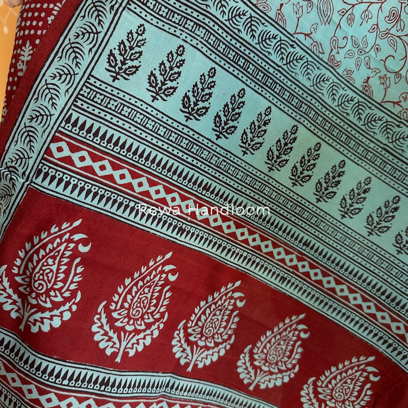 Maroon-Sky Blue Bagh Print Cotton Suit BGCSJ0181
