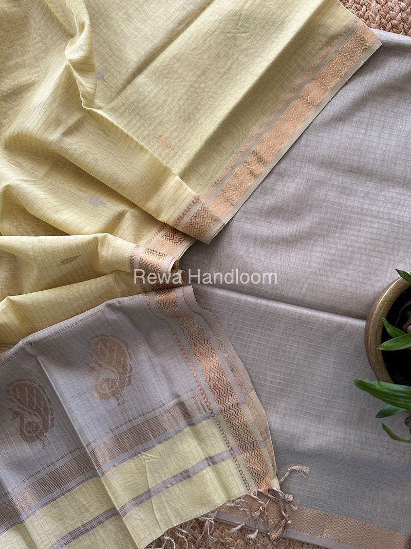 Maheshwari Beige-Light Yellow Motifs Top-Dupatta Set MS078