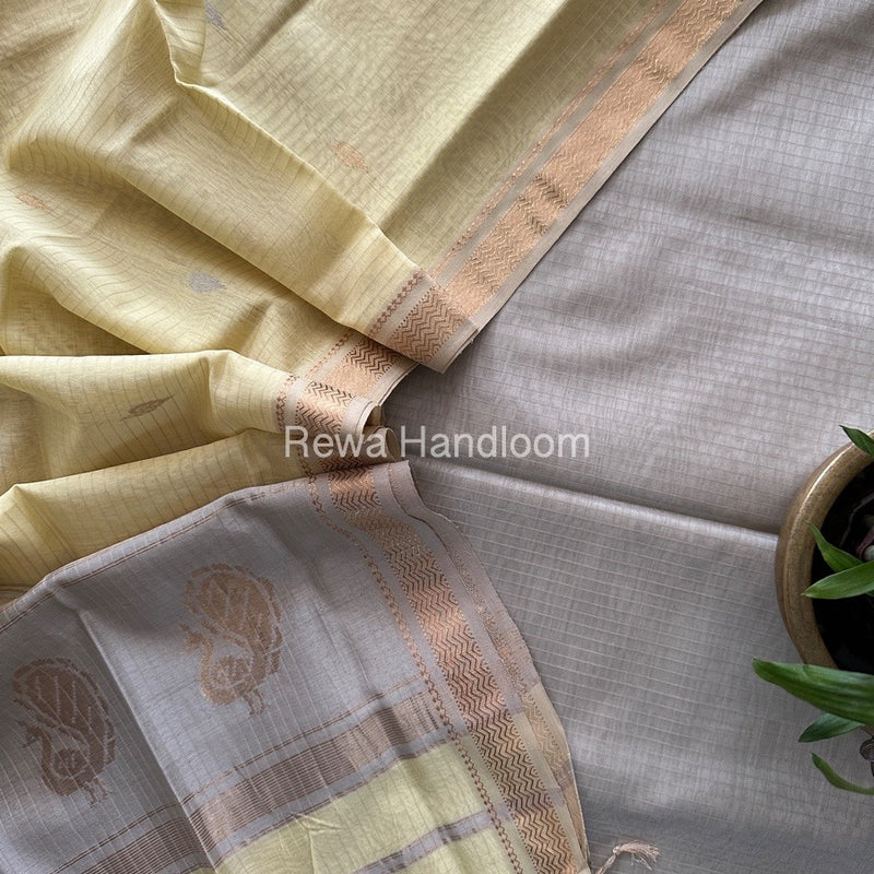 Maheshwari Beige-Light Yellow Motifs Top-Dupatta Set MS078