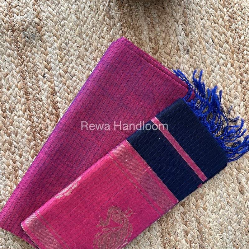 Maheshwari Magenta-Navy Blue Peacock Buta-Buti Top-Dupatta Set MS027