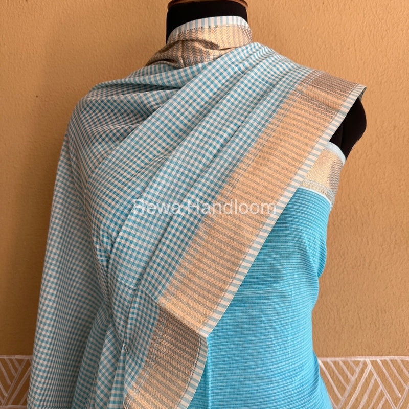 Maheshwari Sky Blue Checks Dress Material CPT30
