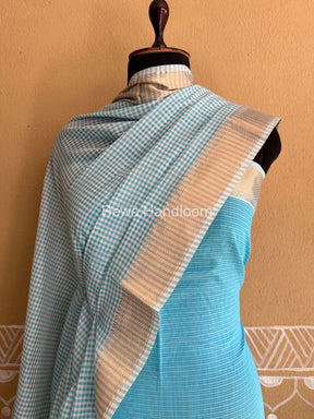 Maheshwari Sky Blue Checks Dress Material CPT30