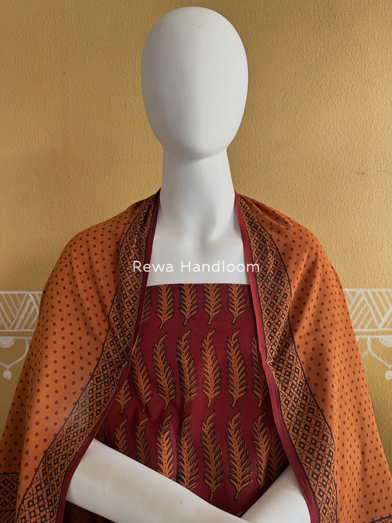 Maroon-Orange Bagh Print Cotton Suit BGCSJ0147