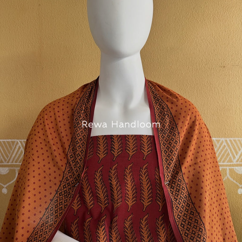 Maroon-Orange Bagh Print Cotton Suit BGCSJ0147