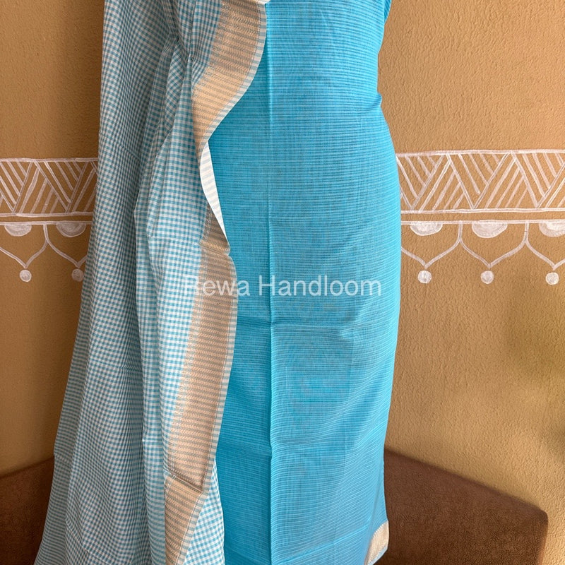 Maheshwari Sky Blue Checks Dress Material CPT30