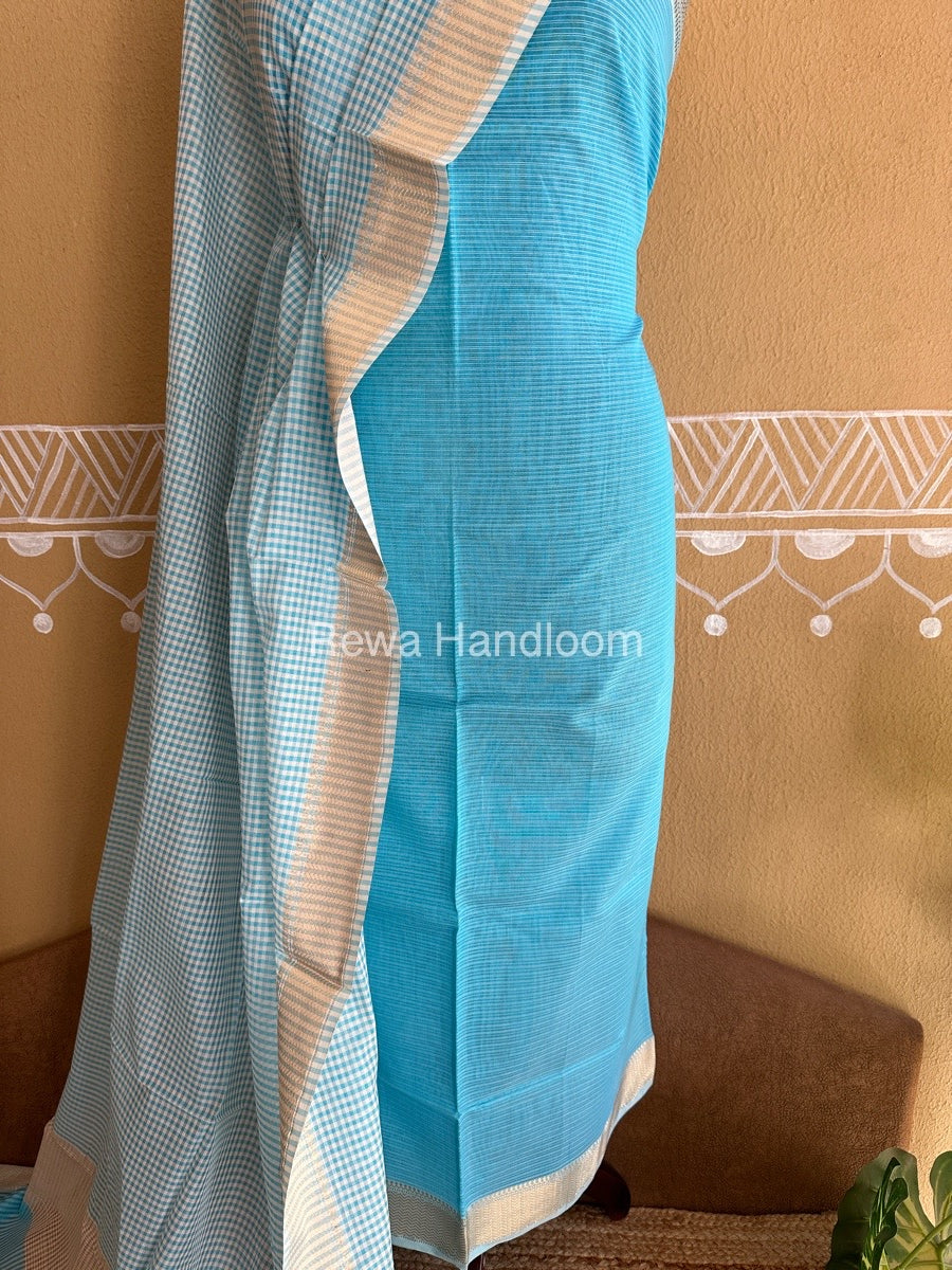 Maheshwari Sky Blue Checks Dress Material CPT30