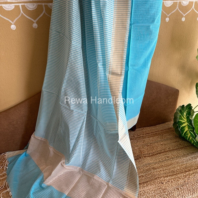Maheshwari Sky Blue Checks Dress Material CPT30