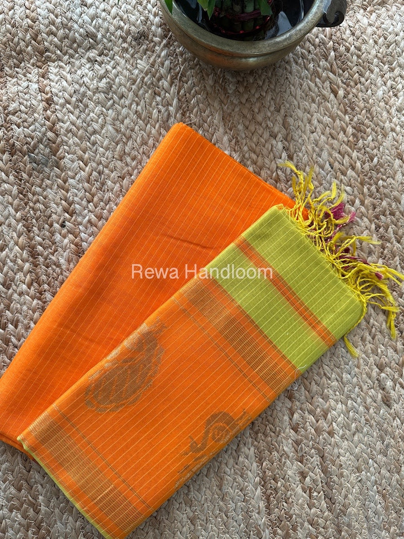 Maheshwari Orange-Dark Lemon Yellow Motifs Top-Dupatta Set MS032