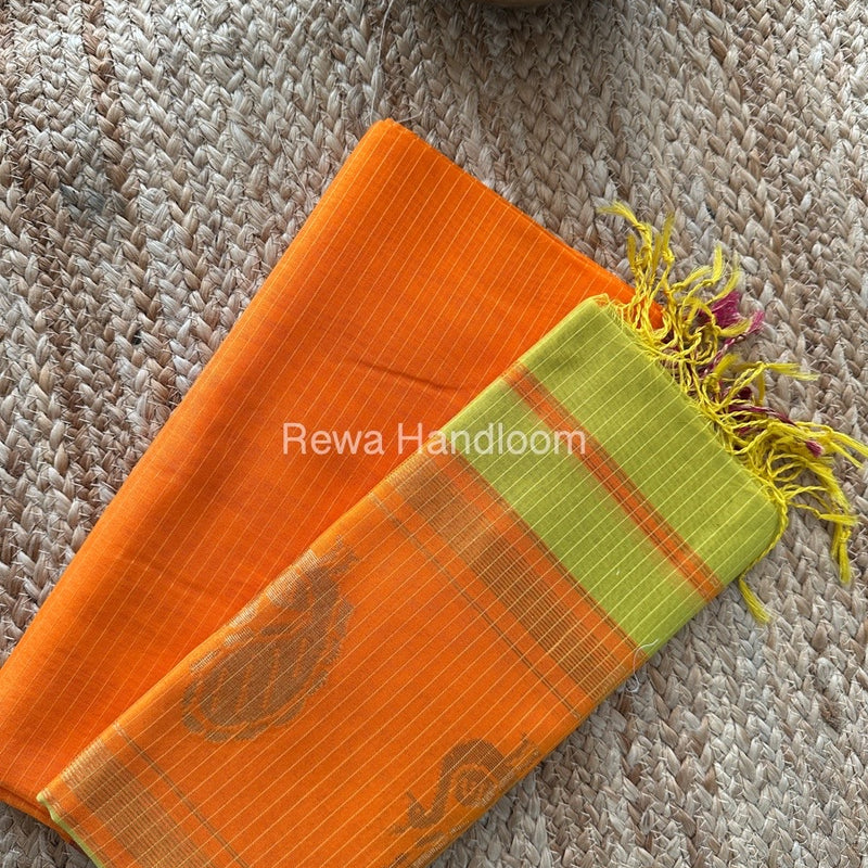 Maheshwari Orange-Dark Lemon Yellow Motifs Top-Dupatta Set MS032