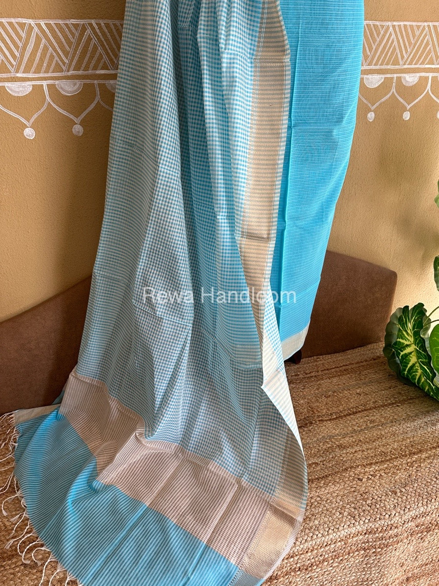 Maheshwari Sky Blue Checks Dress Material CPT30