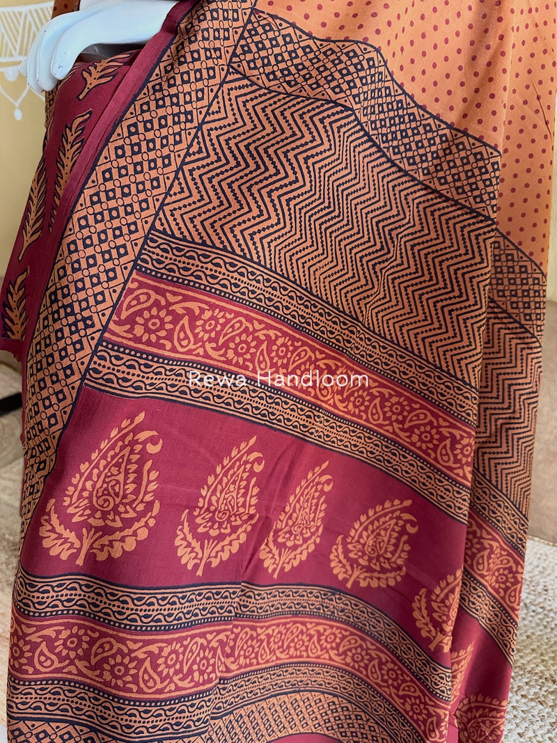 Maroon-Orange Bagh Print Cotton Suit BGCSJ0147
