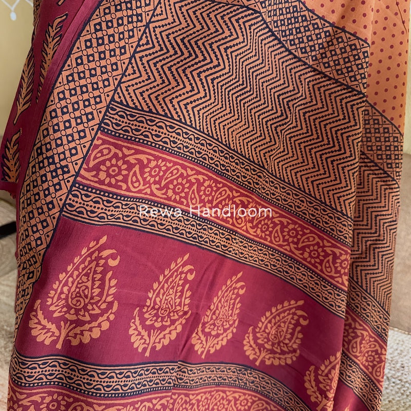 Maroon-Orange Bagh Print Cotton Suit BGCSJ0147