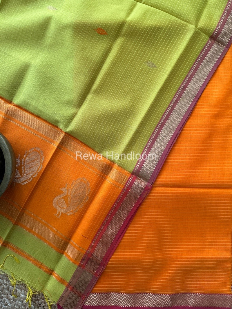 Maheshwari Orange-Dark Lemon Yellow Motifs Top-Dupatta Set MS032