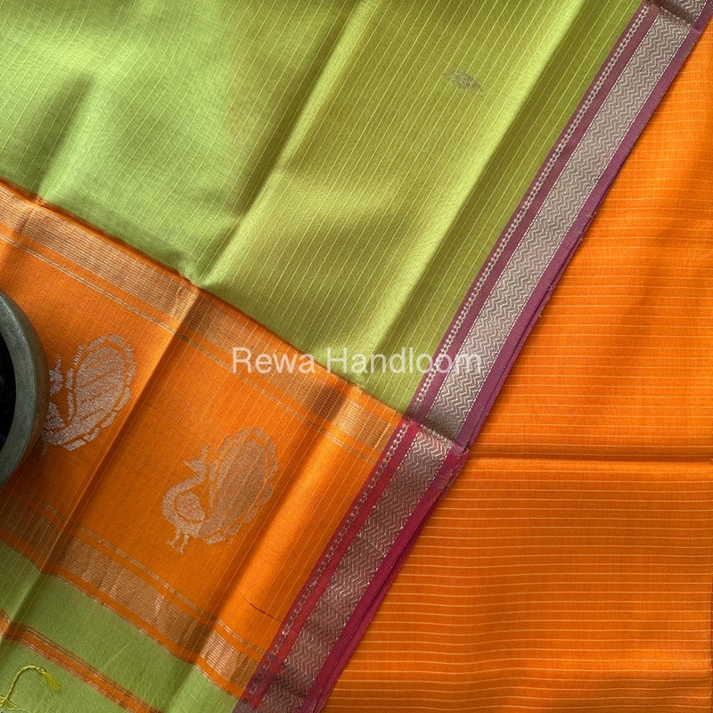 Maheshwari Orange-Dark Lemon Yellow Motifs Top-Dupatta Set MS032